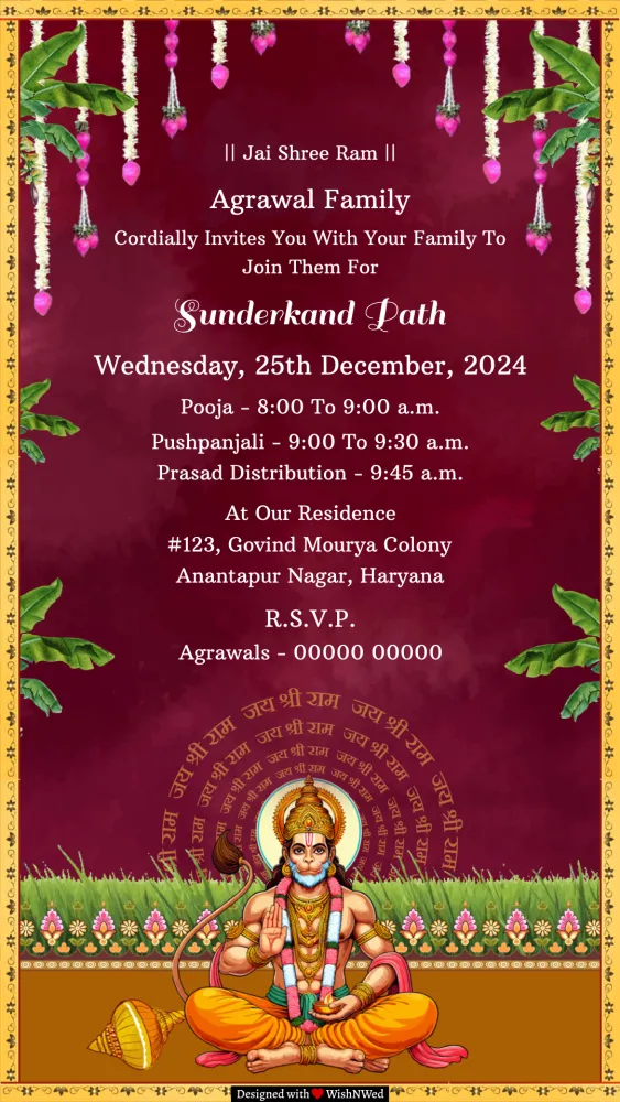Sunderkand Path Invitation Video - Pooja & Rituals invitation template