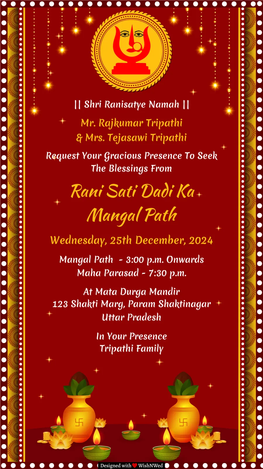 Rani Sati Dadi Mangal Path Invitation