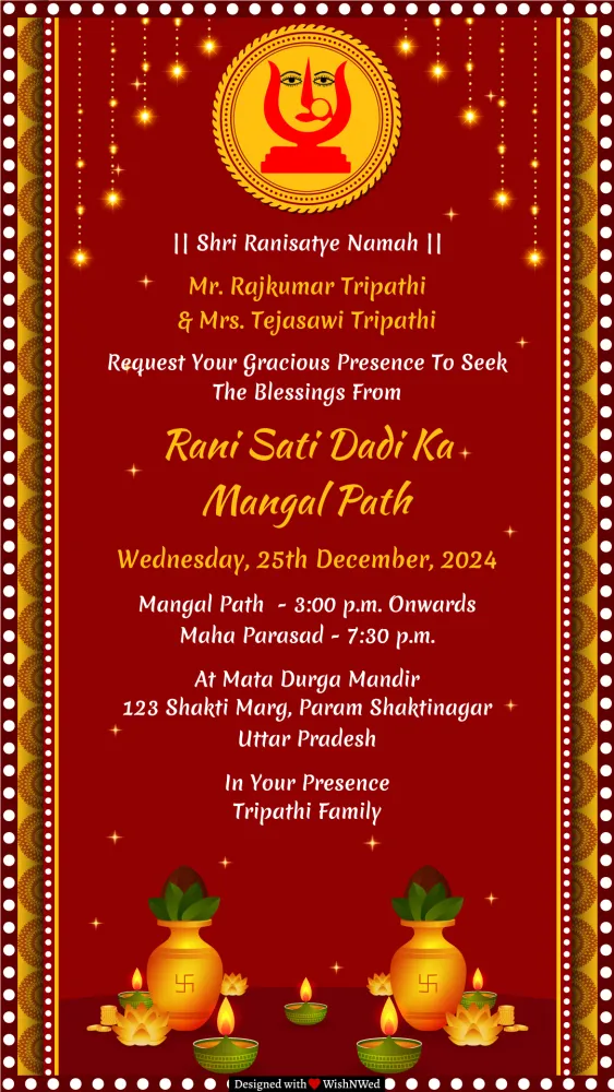 Rani Sati Dadi Mangal Path Invitation - Pooja & Rituals invitation template