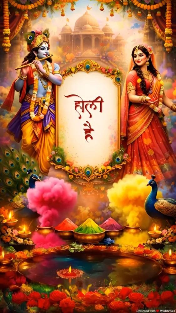 3D Radha Krishna Theme Holi Invitation - Festivals invitation template