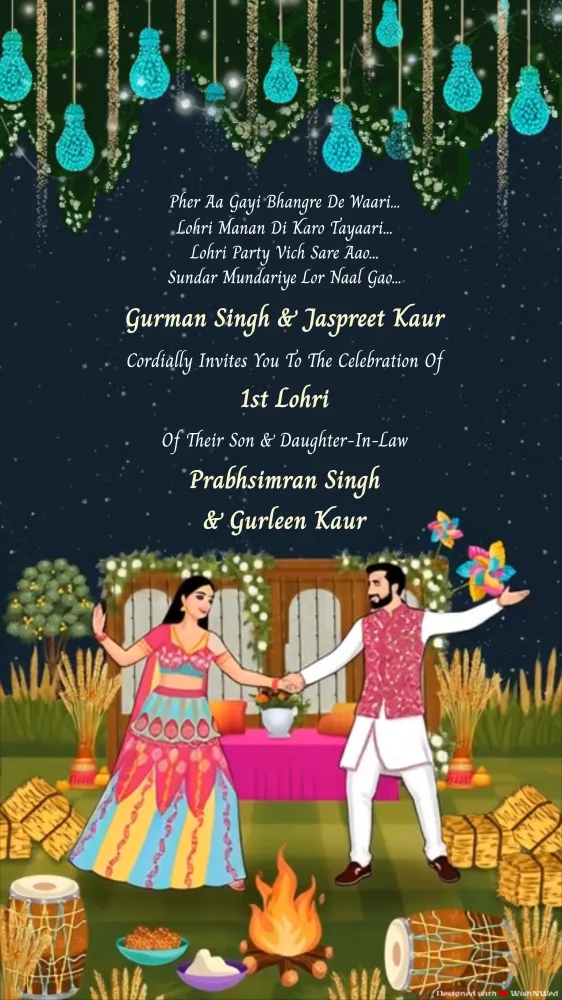 Couple First Lohri Invitation - Festivals invitation template