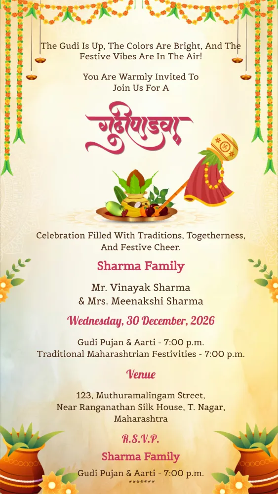 Gudi Padwa Invitation Video Card - Festivals invitation template