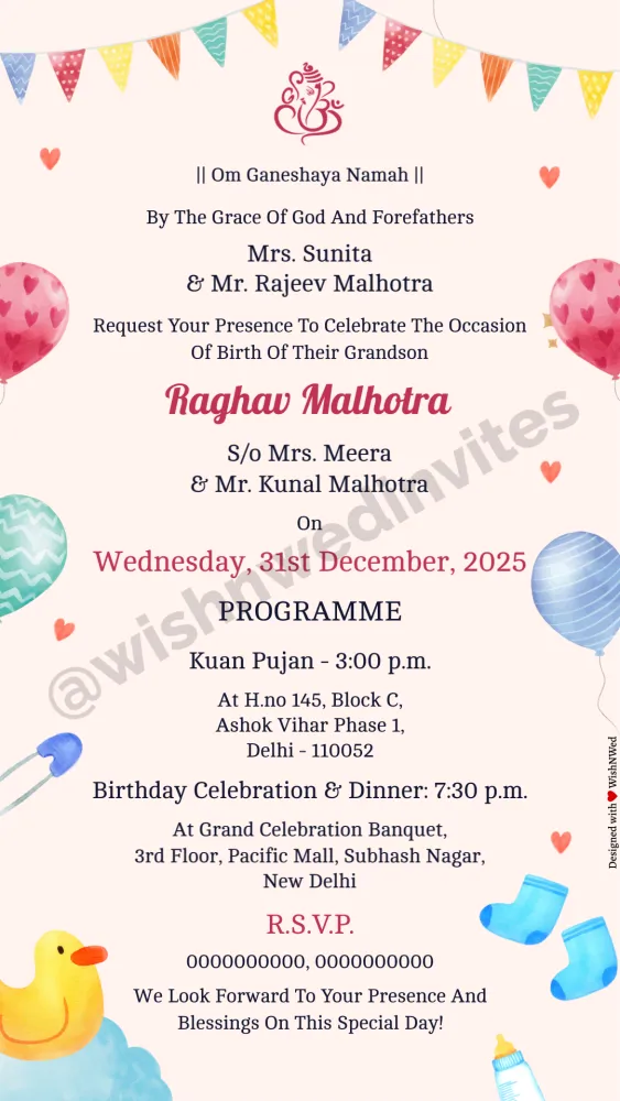 Kua Pujan & Birthday Video Invitation - Baby & Kids invitation template