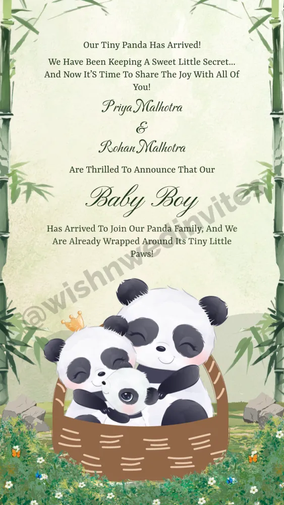 Panda Theme Baby Birth Announcement - Baby & Kids invitation template