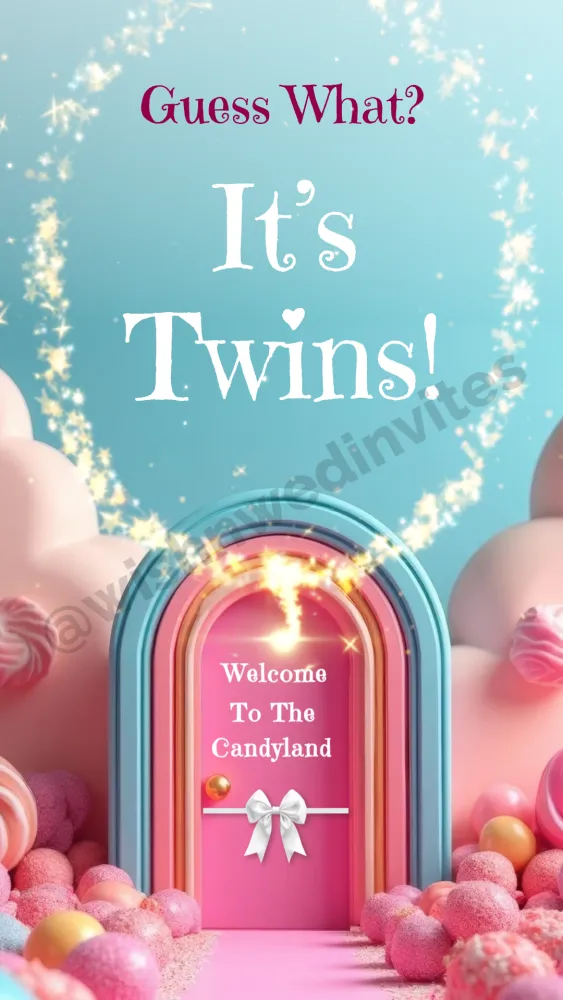 Candyland Theme Twins Announcement Video - Baby & Kids invitation template