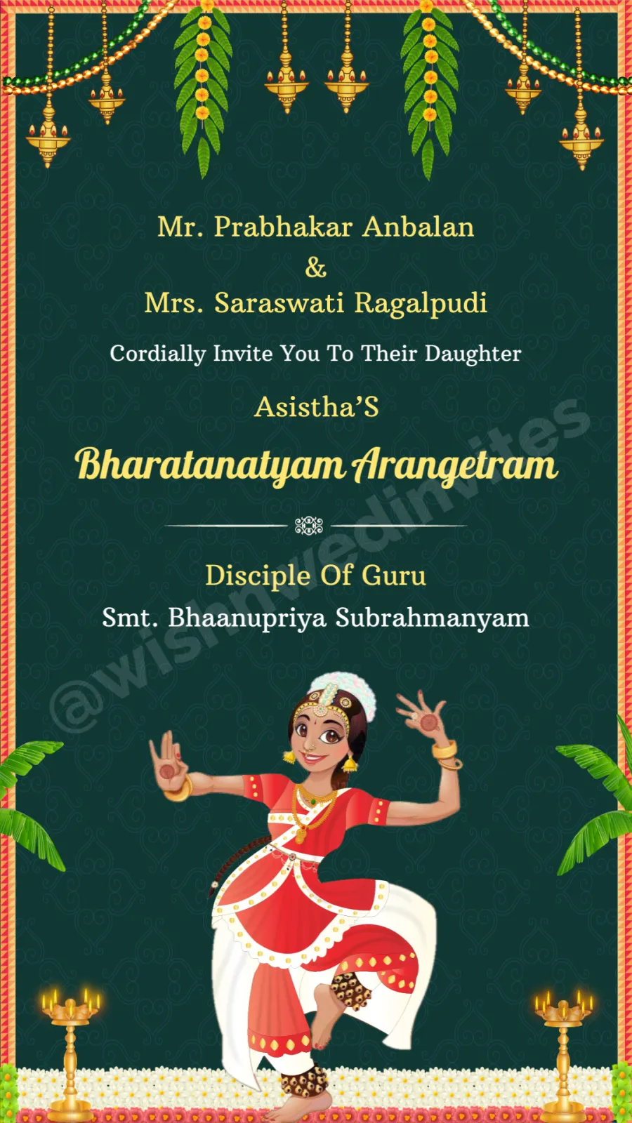 Arangetram Bharatanatyam Invitation Card