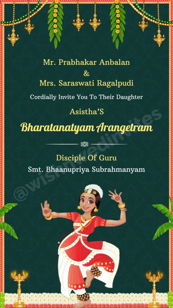 Arangetram Bharatanatyam Invitation Card - Baby & Kids invitation template