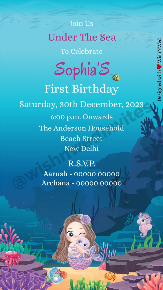 Mermaid Theme Birthday Party Invite - Birthday invitation template