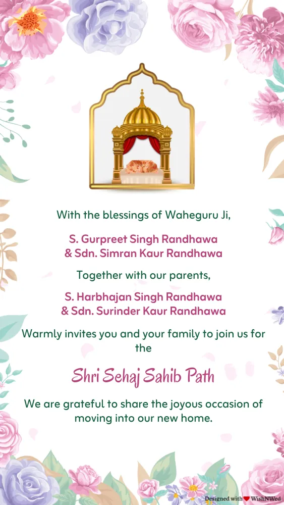 Sehaj Sahib Path Bhog Invitation - Pooja & Rituals invitation template