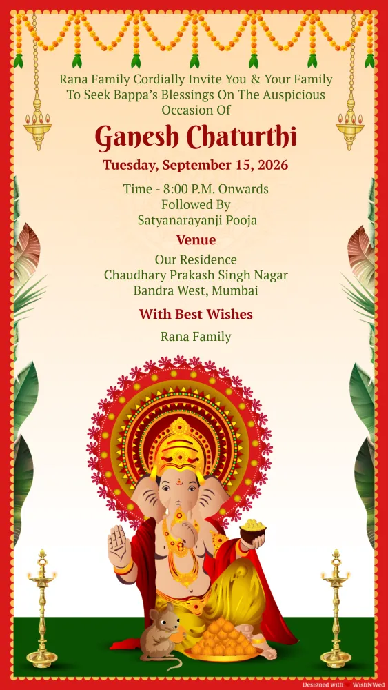 Ganesh Chaturthi Invite - Pooja & Rituals invitation template