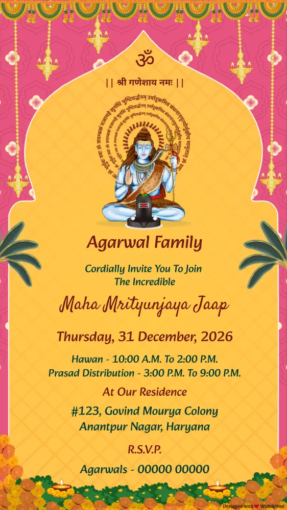 Mahamrityunjaya Jaap Invitation - Pooja & Rituals invitation template