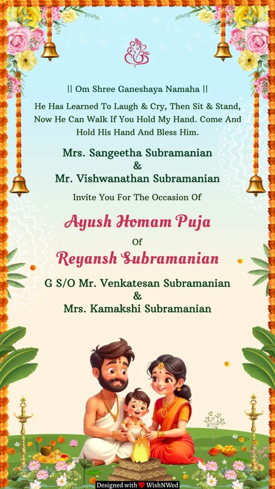 Ayush Homam Invitation Card for Boy - Baby & Kids invitation template