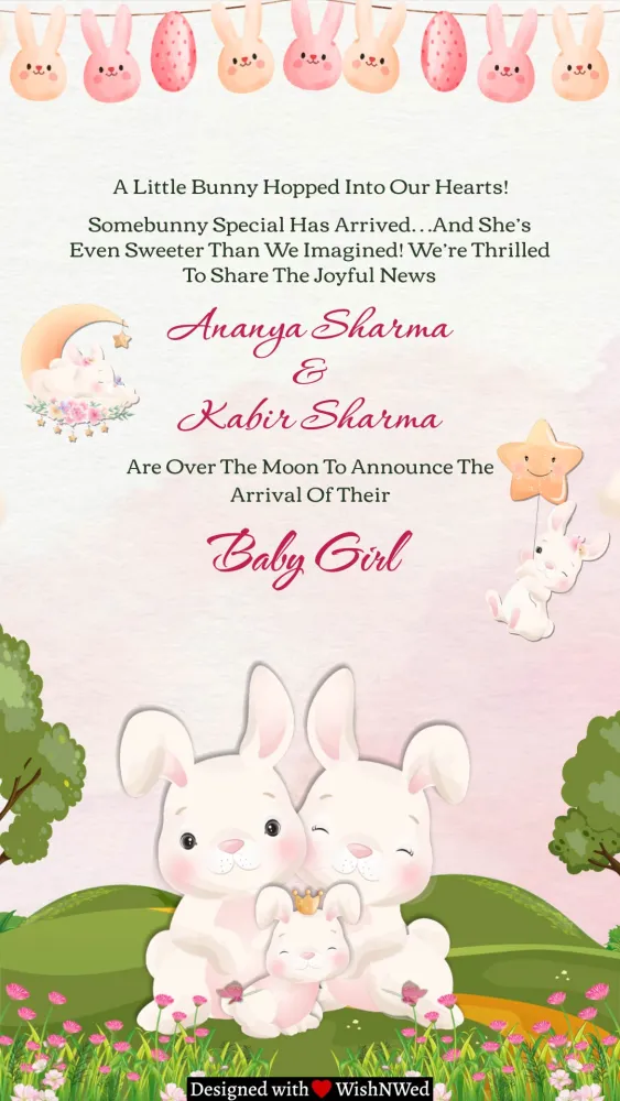 Bunny Theme Baby Announcement Video - Baby & Kids invitation template