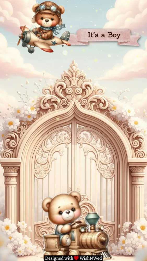 Teddy Bear Theme Baby Announcement Video - Baby & Kids invitation template