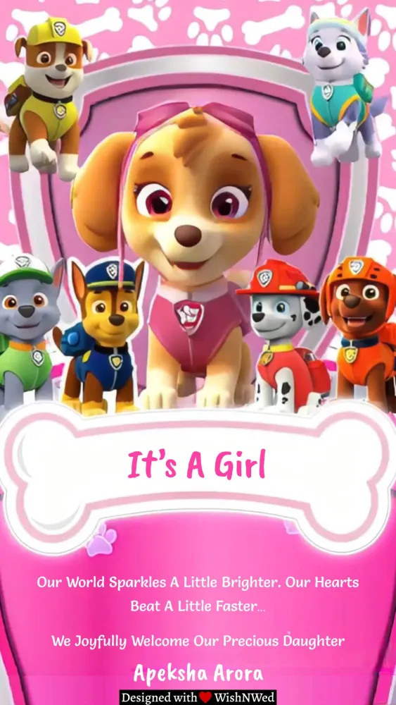 Paw Patrol Baby Girl Announcement Video - Baby & Kids invitation template