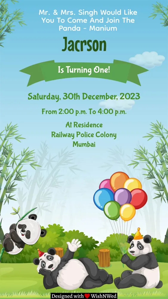 Panda Theme Birthday Invitation Video - Birthday invitation template