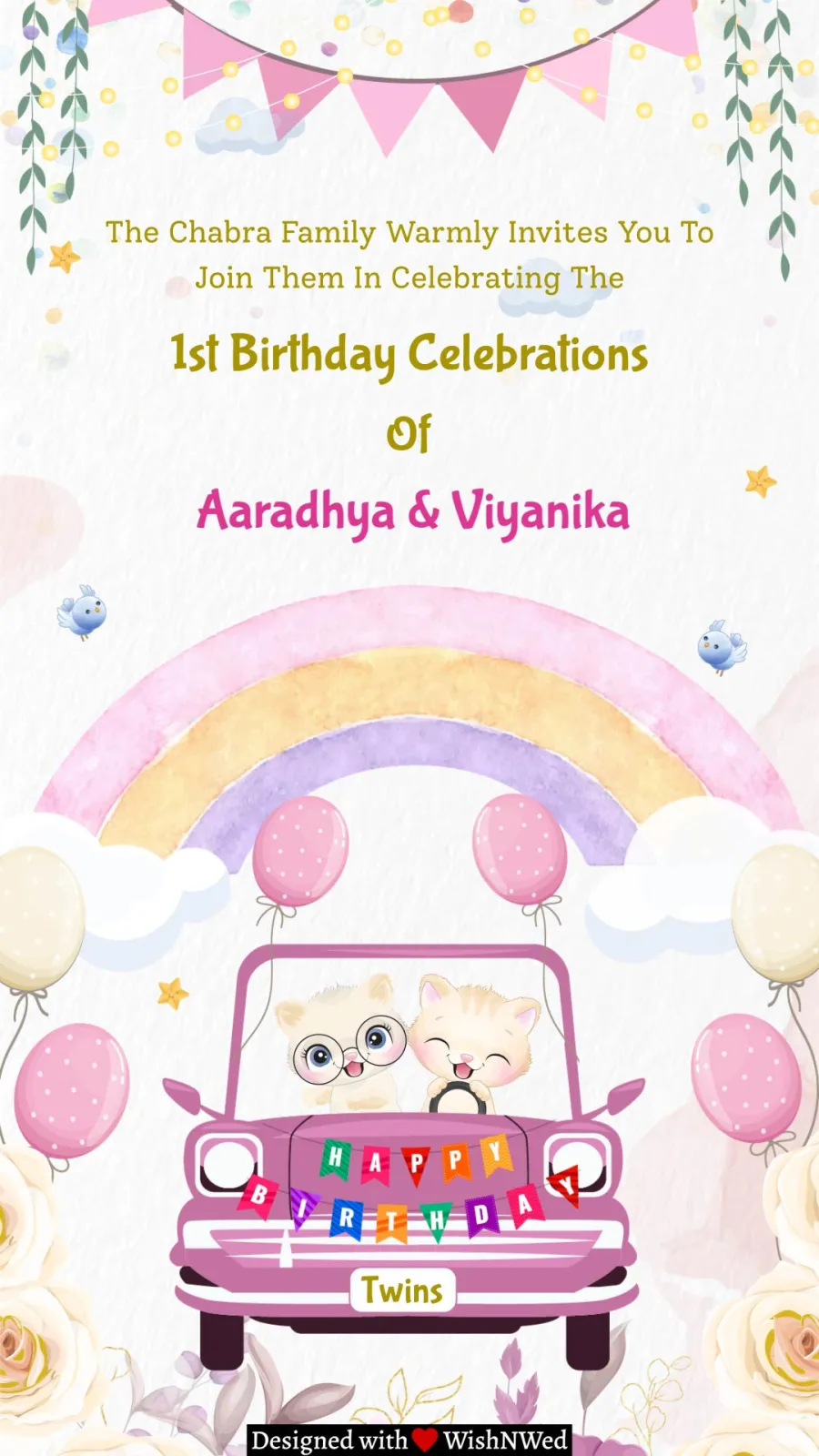 Twins Birthday Invitation Card