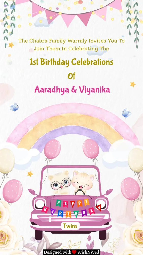 Twins Birthday Invitation Card - Birthday invitation template