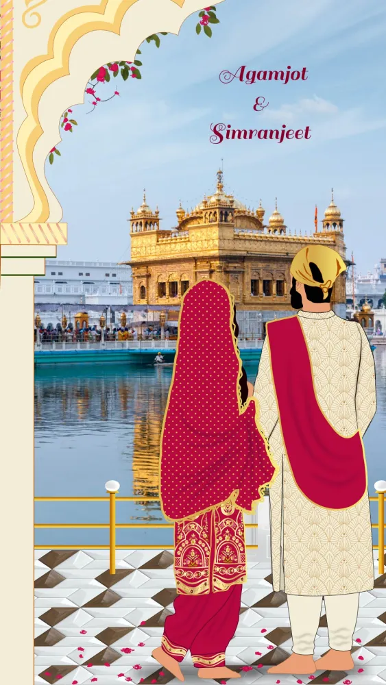 Sikh Wedding Invitation Featuring Golden Temple - Wedding invitation template