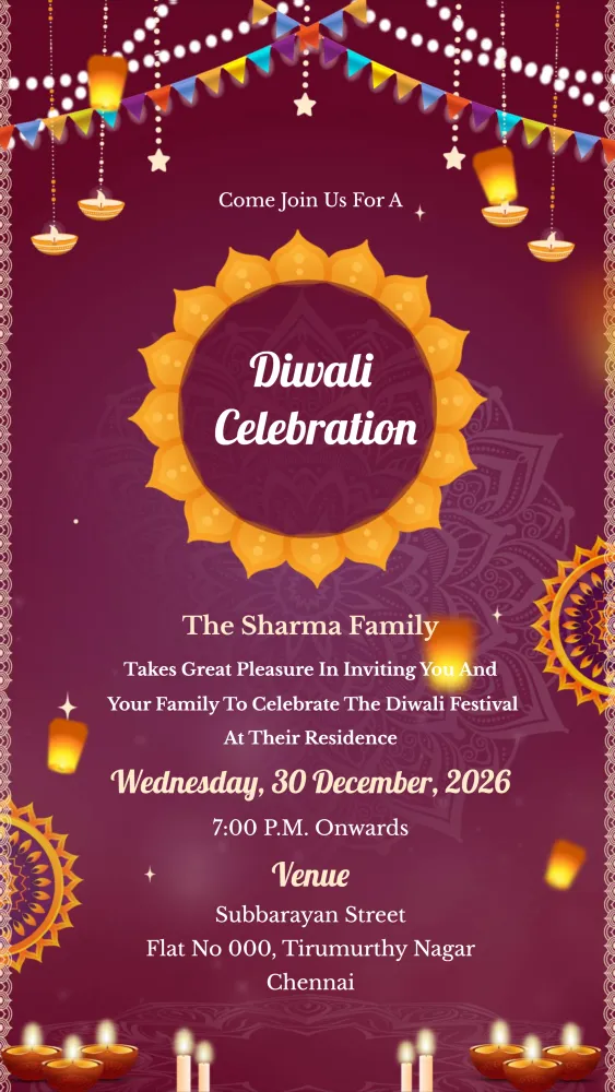 Diwali Party Invite - Festivals invitation template