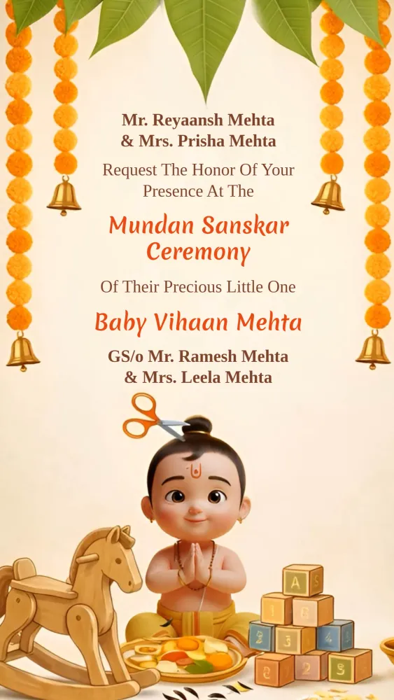 3D Mundan Sanskar Invitation Video Template - Baby & Kids invitation template