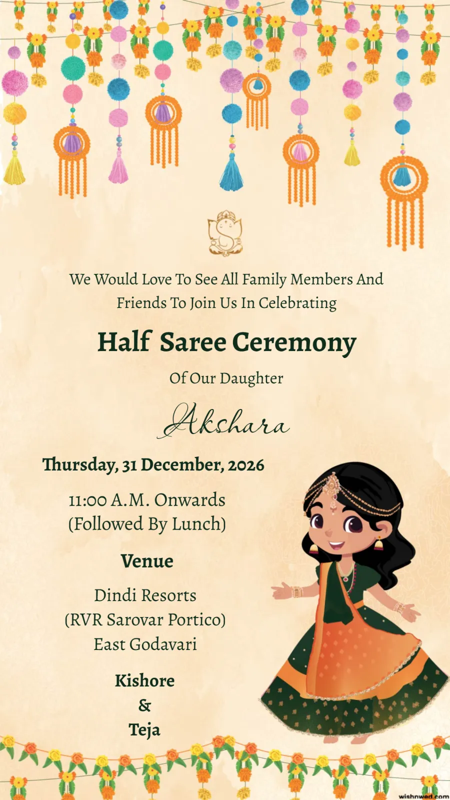 Langa Voni Half Saree Ceremony Invite
