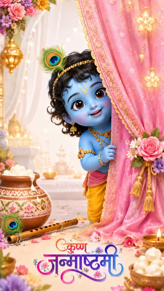 3D Janmashtami Celebration Invitation Video - Pooja & Rituals invitation template